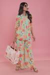 Buy_Seams Pret And Couture_Green Georgette, Shantoon Floral Shirt Collar Blossom Printed And Pant Set _at_Aza_Fashions