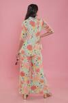 Shop_Seams Pret And Couture_Green Georgette, Shantoon Floral Shirt Collar Blossom Printed And Pant Set _at_Aza_Fashions