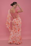 Shop_Seams Pret And Couture_Pink Crepe Printed Floral Sweetheart Neck Camelia Pre-draped Saree With Blouse _at_Aza_Fashions