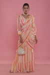 Buy_Seams Pret And Couture_Multi Color Georgette Striped Pattern V Camelia Pre-draped Saree With Blouse _at_Aza_Fashions