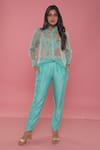 Buy_Seams Pret And Couture_Blue Silk Embroidery And Floral Shirt Spread Iris Sheer & Pant Set _at_Aza_Fashions