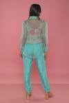 Shop_Seams Pret And Couture_Blue Silk Embroidery And Floral Shirt Spread Iris Sheer & Pant Set _at_Aza_Fashions