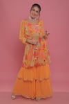 Buy_Seams Pret And Couture_Yellow Georgette And Shantoon Embroidery & Jasmine Peplum Tunic & Sharara Set _at_Aza_Fashions