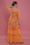 Shop_Seams Pret And Couture_Yellow Georgette And Shantoon Embroidery & Jasmine Peplum Tunic & Sharara Set _at_Aza_Fashions