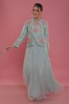 Buy_Seams Pret And Couture_Blue Silk, Organza And Shantoon Floral Motifs Band Magnolia Jacket & Lehenga Set _at_Aza_Fashions