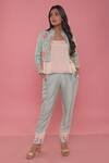 Buy_Seams Pret And Couture_Blue Silk Applique Floral Motifs Band Magnolia Cropped Jacket And Pant Set _at_Aza_Fashions