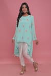 Buy_Seams Pret And Couture_Blue Crepe Applique Floral Motifs Round Naisha Tunic And Dhoti Pant Set _at_Aza_Fashions