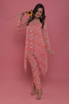 Buy_Seams Pret And Couture_Pink Georgette And Shantoon Print & Embroidery Chevron Sandra Tunic & Pant Set _at_Aza_Fashions
