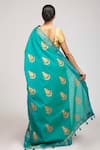 Shop_Anita Kanwal_Blue Cotton Printed Hand Block Saree _at_Aza_Fashions