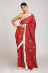 Buy_Anita Kanwal_Red Handloom Jute Printed Polka Dot Saree _at_Aza_Fashions