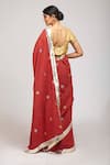 Shop_Anita Kanwal_Red Handloom Jute Printed Polka Dot Saree _at_Aza_Fashions