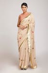 Anita Kanwal_Beige Handloom Jute Printed Polka Dot Saree _Online_at_Aza_Fashions