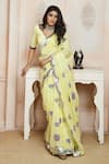 Buy_Anita Kanwal_Yellow Mulmul Cotton Printed Floral Saree _at_Aza_Fashions