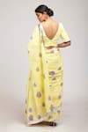 Shop_Anita Kanwal_Yellow Mulmul Cotton Printed Floral Saree _at_Aza_Fashions