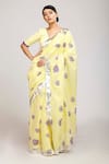 Anita Kanwal_Yellow Mulmul Cotton Printed Floral Saree _Online_at_Aza_Fashions