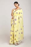 Buy_Anita Kanwal_Yellow Mulmul Cotton Printed Floral Saree _Online_at_Aza_Fashions