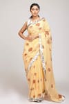 Buy_Anita Kanwal_Yellow Mulmul Cotton Printed Floral Saree _at_Aza_Fashions