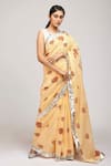 Anita Kanwal_Yellow Mulmul Cotton Printed Floral Saree _Online_at_Aza_Fashions