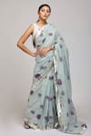 Buy_Anita Kanwal_Green Mulmul Cotton Printed Floral Saree _at_Aza_Fashions