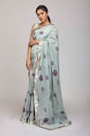 Anita Kanwal_Green Mulmul Cotton Printed Floral Saree _Online_at_Aza_Fashions