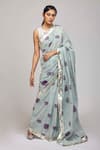 Buy_Anita Kanwal_Green Mulmul Cotton Printed Floral Saree _Online_at_Aza_Fashions