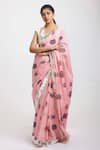 Buy_Anita Kanwal_Pink Mulmul Cotton Printed Floral Saree _at_Aza_Fashions