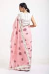 Shop_Anita Kanwal_Pink Mulmul Cotton Printed Floral Saree _at_Aza_Fashions