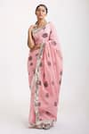 Anita Kanwal_Pink Mulmul Cotton Printed Floral Saree _Online_at_Aza_Fashions