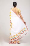 Shop_Anita Kanwal_White Handloom Cotton Printed Bird Panchi Saree _at_Aza_Fashions