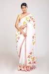 Anita Kanwal_White Handloom Cotton Printed Bird Panchi Saree _Online_at_Aza_Fashions