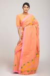 Buy_Anita Kanwal_Peach Handloom Cotton Printed Bird Panchi Saree _at_Aza_Fashions