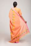 Shop_Anita Kanwal_Peach Handloom Cotton Printed Bird Panchi Saree _at_Aza_Fashions