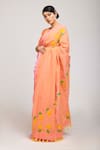 Shop_Anita Kanwal_Peach Handloom Cotton Printed Bird Panchi Saree _Online_at_Aza_Fashions