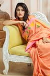 Anita Kanwal_Peach Handloom Cotton Printed Bird Panchi Saree _at_Aza_Fashions