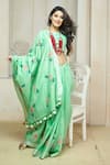 Buy_Anita Kanwal_Green Cotton Linen Printed Flamingo Saree _at_Aza_Fashions