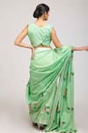 Shop_Anita Kanwal_Green Cotton Linen Printed Flamingo Saree _at_Aza_Fashions