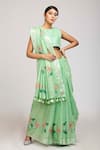 Anita Kanwal_Green Cotton Linen Printed Flamingo Saree _Online_at_Aza_Fashions