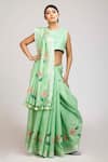 Shop_Anita Kanwal_Green Cotton Linen Printed Flamingo Saree _Online_at_Aza_Fashions