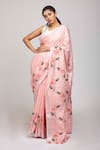 Buy_Anita Kanwal_Pink Cotton Linen Printed Flamingo Saree _at_Aza_Fashions