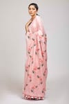 Buy_Anita Kanwal_Pink Cotton Linen Printed Flamingo Saree _Online_at_Aza_Fashions