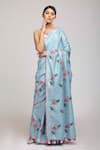 Buy_Anita Kanwal_Blue Cotton Linen Printed Flamingo Saree _at_Aza_Fashions