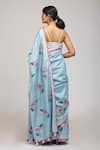 Shop_Anita Kanwal_Blue Cotton Linen Printed Flamingo Saree _at_Aza_Fashions