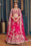 Buy_Stotram_Fuchsia Dupatta- Organza Embroidery Floral Scallop Zardozi Bridal Lehenga Set _at_Aza_Fashions