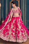 Shop_Stotram_Fuchsia Dupatta- Organza Embroidery Floral Scallop Zardozi Bridal Lehenga Set _at_Aza_Fashions