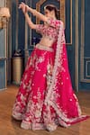 Stotram_Fuchsia Dupatta- Organza Embroidery Floral Scallop Zardozi Bridal Lehenga Set _Online_at_Aza_Fashions