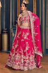 Buy_Stotram_Fuchsia Dupatta- Organza Embroidery Floral Scallop Zardozi Bridal Lehenga Set _Online_at_Aza_Fashions