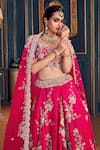 Stotram_Fuchsia Dupatta- Organza Embroidery Floral Scallop Zardozi Bridal Lehenga Set _at_Aza_Fashions