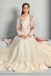 Shop_Stotram_Ivory Jacket- Crepe Embellished Dori Open Embroidered And Skirt Set_Online_at_Aza_Fashions