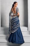 Shop_Stotram_Blue Skirt- Satin Organza Embellished Sequin Leaf Lehenga Saree With Blouse _at_Aza_Fashions