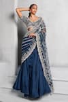 Stotram_Blue Skirt- Satin Organza Embellished Lehenga Saree With Blouse For Women_Online_at_Aza_Fashions